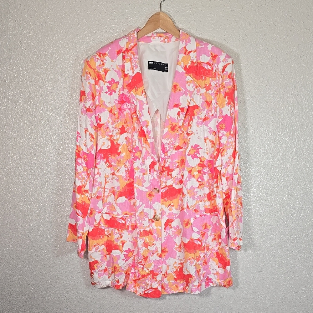 Asos Colorful Floral Print Linen Blazer Size 18